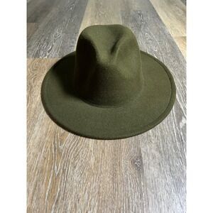 Wide Brim Fedora Hat Unisex OS Olive Green Red Bottom Excellent Classic